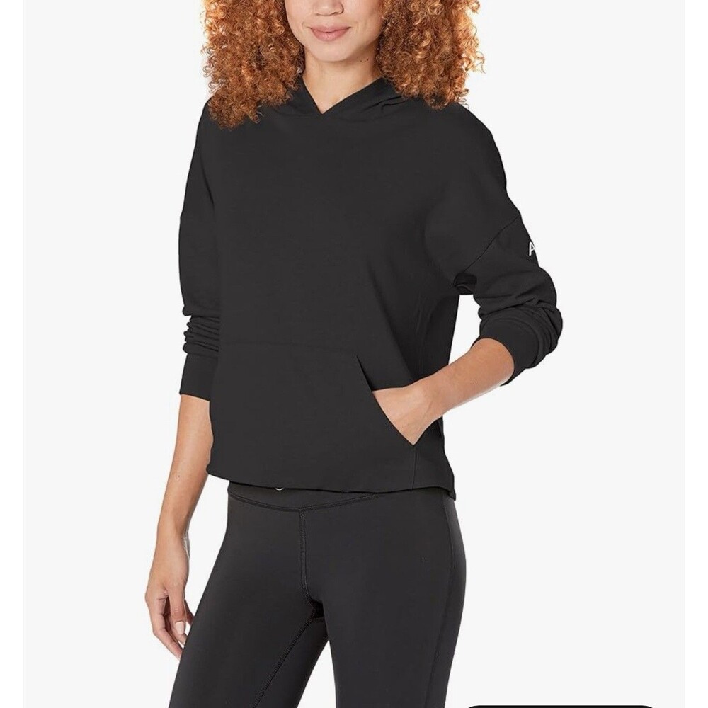 Andrew Marc Women's French Terry Boxy Sport Hoodie Black  Sz L